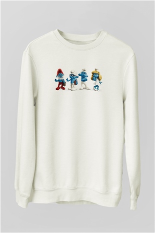 The Smurfs Şirinler Beyaz Unisex  Sweatshirt