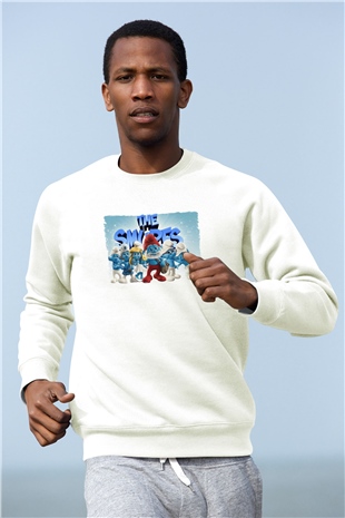 The Smurfs Şirinler Beyaz Unisex  Sweatshirt