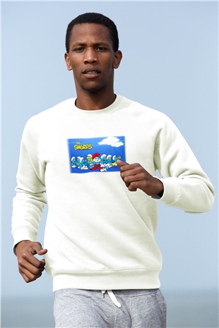 The Smurfs Şirinler Beyaz Unisex Sweatshirt