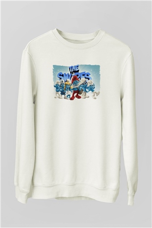 The Smurfs Şirinler Beyaz Unisex  Sweatshirt