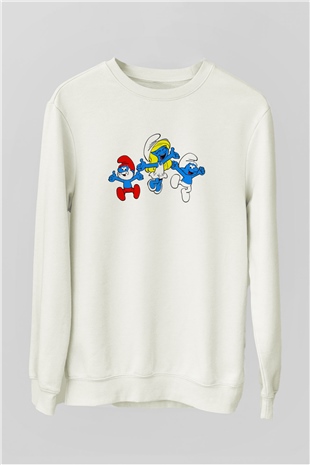 The Smurfs Şirinler Beyaz Unisex  Sweatshirt