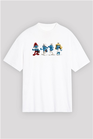 The Smurfs Şirinler Beyaz Oversize Tişört