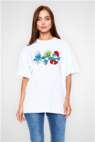 The Smurfs Şirinler Beyaz Oversize Tişört
