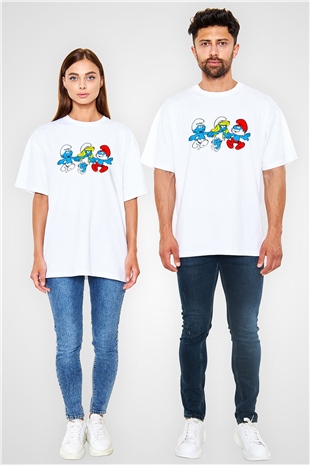 The Smurfs Şirinler Beyaz Oversize Tişört