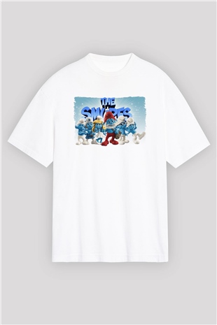 The Smurfs Şirinler Beyaz Oversize Tişört