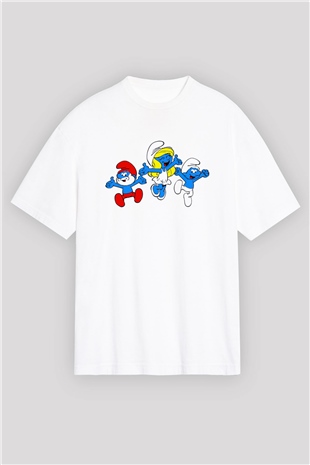 The Smurfs Şirinler Beyaz Oversize Tişört
