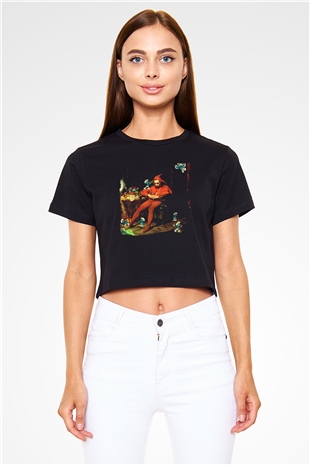 The Smurfs Şirinler Siyah   Crop Top Tişört