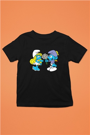 The Smurfs Şirinler Siyah Unisex  Çocuk Tişört