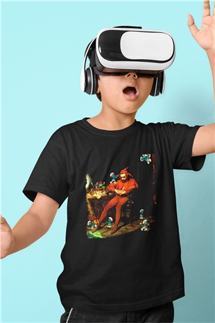 The Smurfs Şirinler Siyah Unisex  Çocuk Tişört