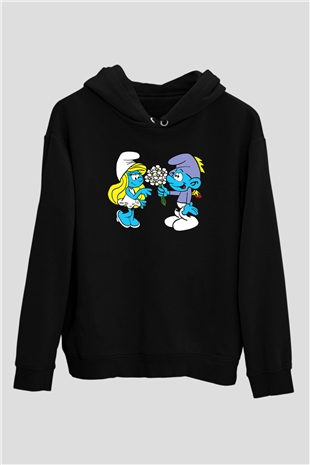 The Smurfs Şirinler Siyah Unisex Hoodie