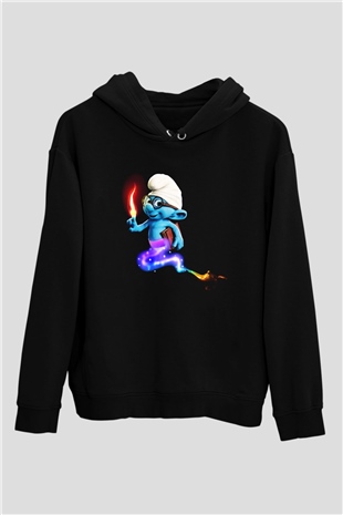 The Smurfs Şirinler Siyah Unisex Kapüşonlu Sweatshirt