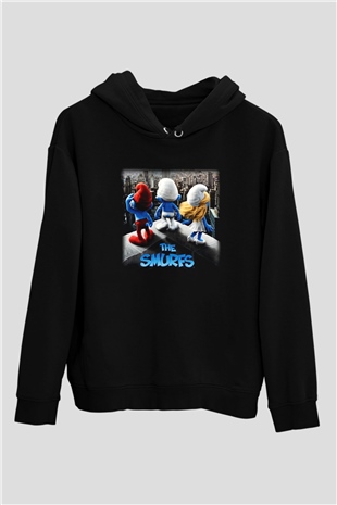 The Smurfs Şirinler Siyah Unisex Kapüşonlu Sweatshirt