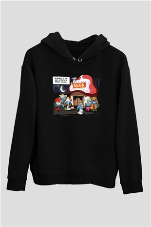 The Smurfs Şirinler Siyah Unisex Kapüşonlu Sweatshirt