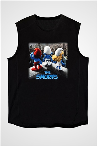 The Smurfs Şirinler Siyah Unisex Kolsuz Tişört