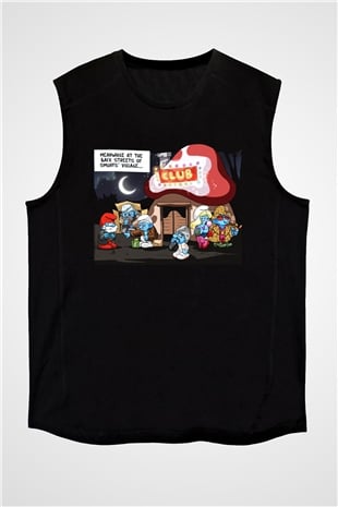 The Smurfs Şirinler Siyah Unisex Kolsuz Tişört