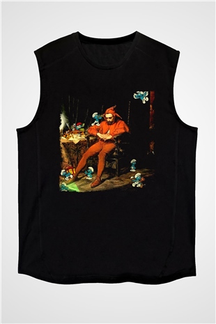 The Smurfs Şirinler Siyah Unisex  Kolsuz Tişört