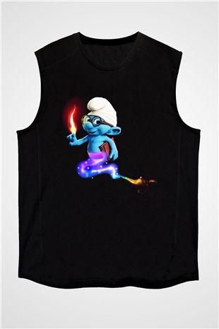 The Smurfs Şirinler Siyah Unisex Kolsuz Tişört