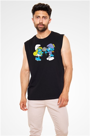 The Smurfs Şirinler Siyah Unisex  Kolsuz Tişört