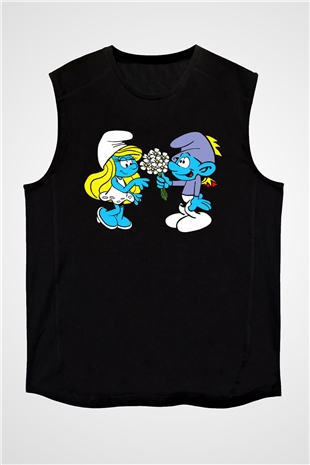 The Smurfs Şirinler Siyah Unisex  Kolsuz Tişört