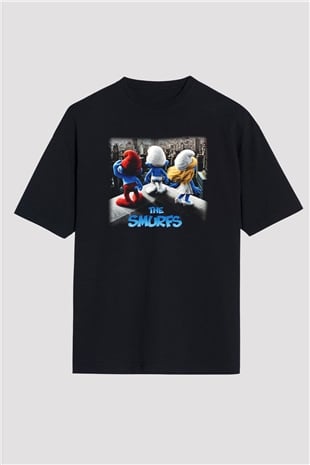The Smurfs Şirinler Siyah Unisex Oversize Tişört