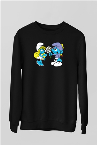 The Smurfs Şirinler Siyah Unisex  Sweatshirt