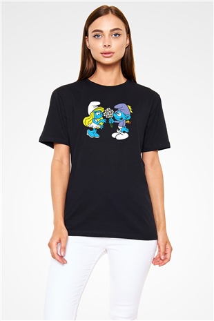 The Smurfs Şirinler Siyah Unisex Tişört