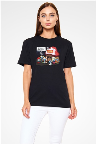The Smurfs Şirinler Siyah Unisex Tişört