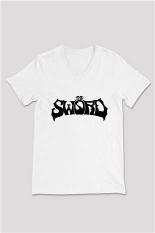 The Sword Beyaz Unisex V Yaka Tişört T-Shirt
