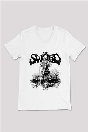 The Sword Beyaz Unisex V Yaka Tişört T-Shirt