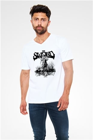 The Sword Beyaz Unisex V Yaka Tişört T-Shirt