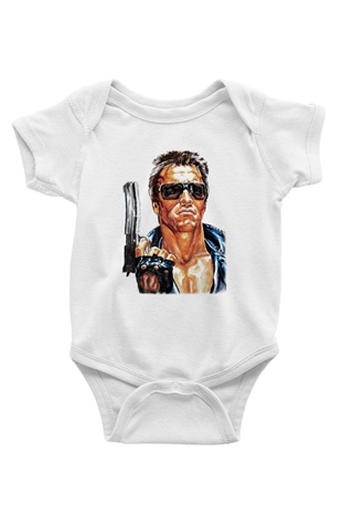 The Terminator Baskılı Beyaz Unisex Bebek Body - Zıbın