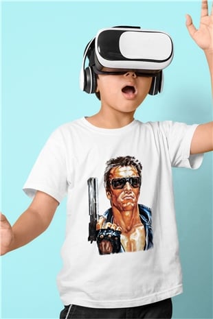 The Terminator Baskılı Beyaz Unisex Çocuk Tişört