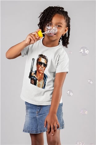 The Terminator Baskılı Beyaz Unisex Çocuk Tişört