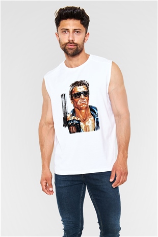 The Terminator Beyaz Unisex Kolsuz Tişört