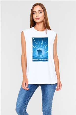 The Terminator Beyaz Unisex Kolsuz Tişört