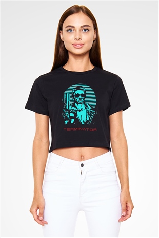 The Terminator Siyah  Crop Top Tişört