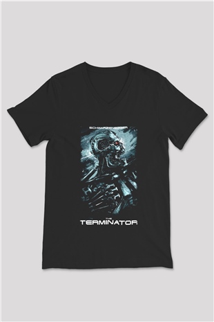 The Terminator Siyah Unisex V Yaka Tişört T-Shirt