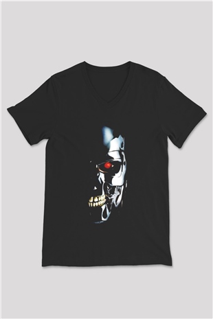 The Terminator Siyah Unisex V Yaka Tişört T-Shirt