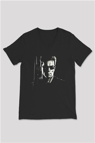 The Terminator Siyah Unisex V Yaka Tişört T-Shirt