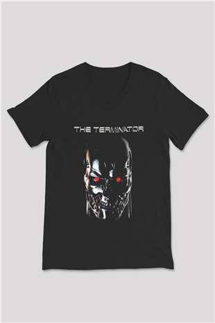 The Terminator Siyah Unisex V Yaka Tişört T-Shirt