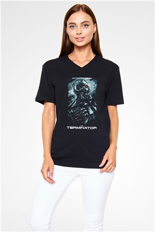 The Terminator Siyah Unisex V Yaka Tişört T-Shirt
