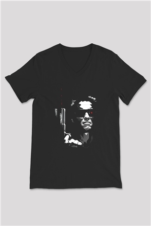 The Terminator Siyah Unisex V Yaka Tişört T-Shirt
