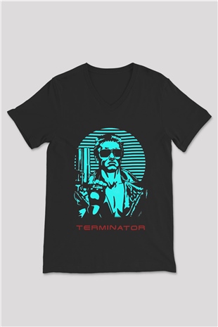 The Terminator Siyah Unisex V Yaka Tişört