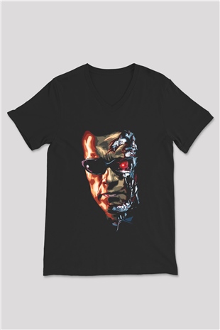 The Terminator Siyah Unisex V Yaka Tişört T-Shirt