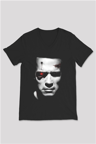 The Terminator Siyah Unisex V Yaka Tişört T-Shirt