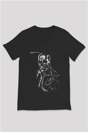 The Terminator Siyah Unisex V Yaka Tişört T-Shirt