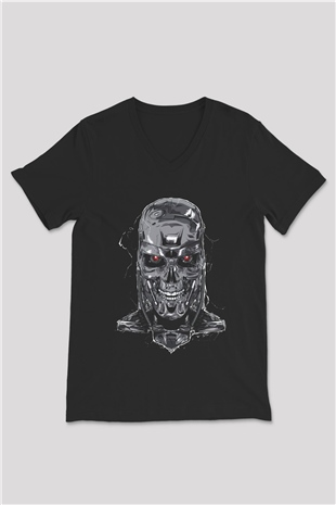 The Terminator Siyah Unisex V Yaka Tişört T-Shirt