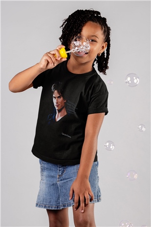 The Vampire Diaries Baskılı Siyah Unisex Çocuk Tişört