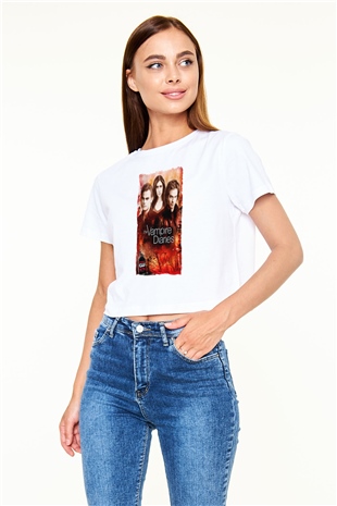 The Vampire Diaries Beyaz  Crop Top Tişört