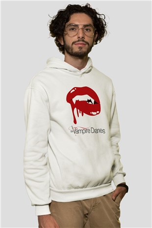 The Vampire Diaries Beyaz Unisex Kapşonlu Sweatshirt